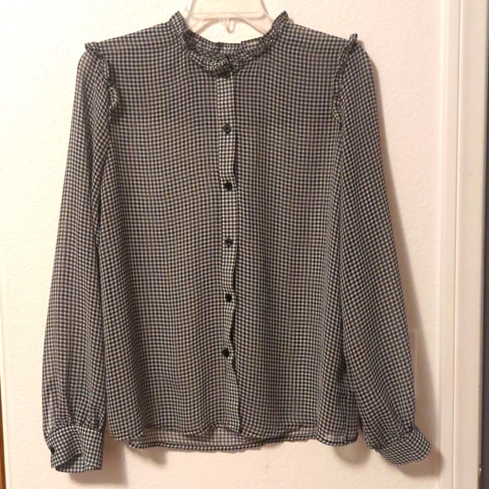 3/$15 Black and White Sheer Long sleeve Blouse, M